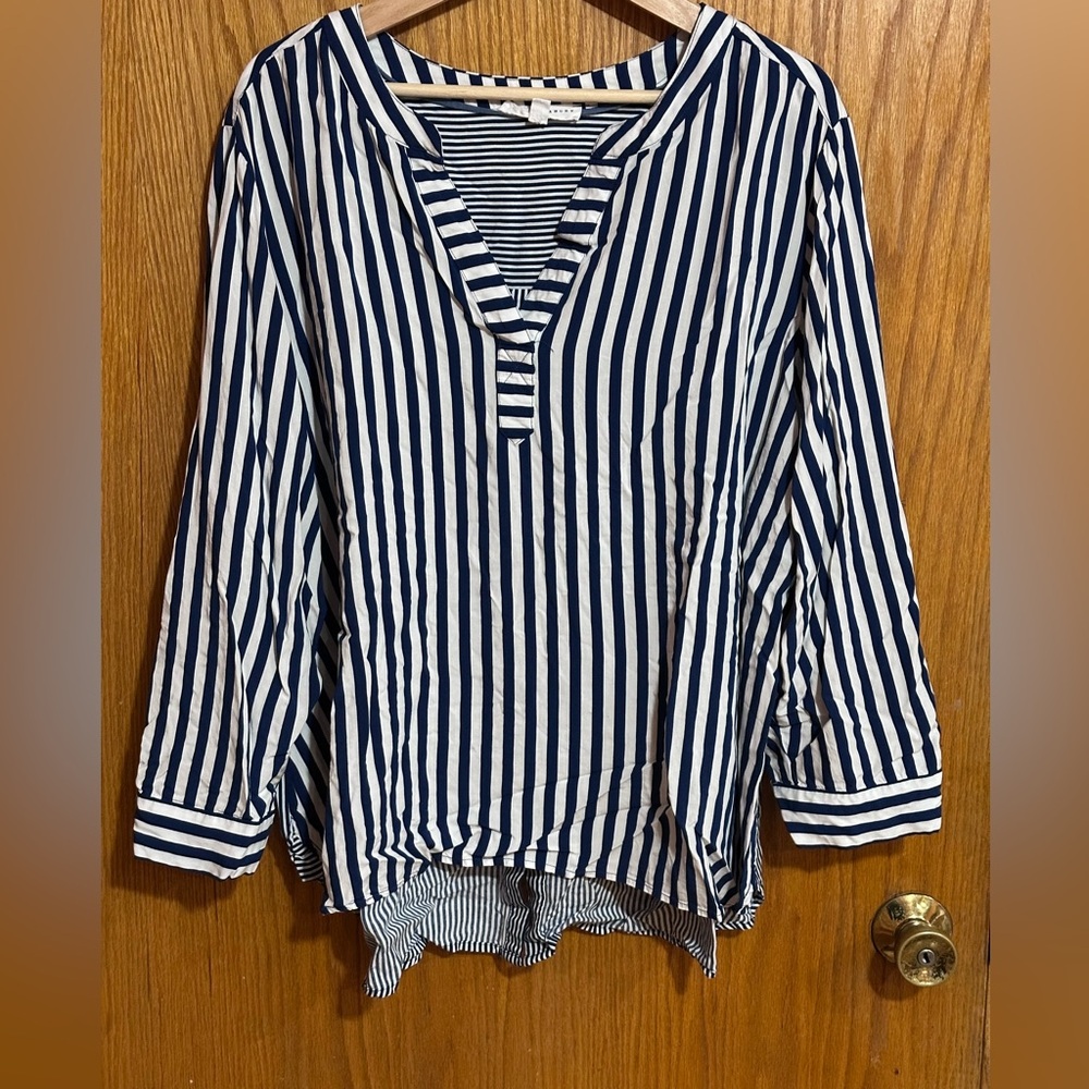 Jane‎ and Delancey black and White Striped Button Down Shirt sz 2X unique AB